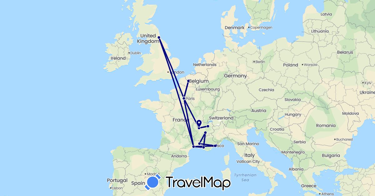 TravelMap itinerary: driving in France, United Kingdom, Monaco (Europe)